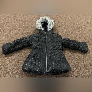 Protection System Girls Black Faux Fur Trim Hooded Puffer Jacket Sz 4T